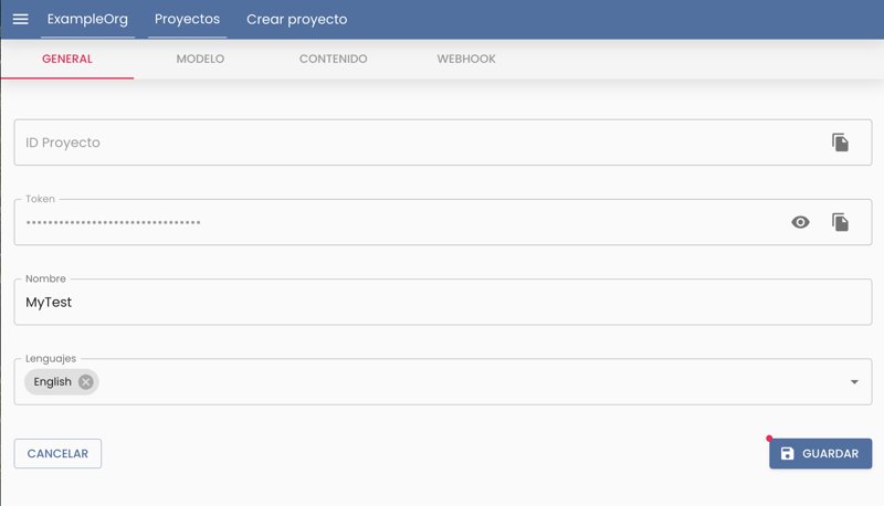 General tab, estado cuando se crea un nuevo proyecto, sólo el tab general habilitado