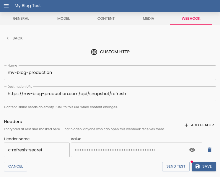 campos del custom webhook