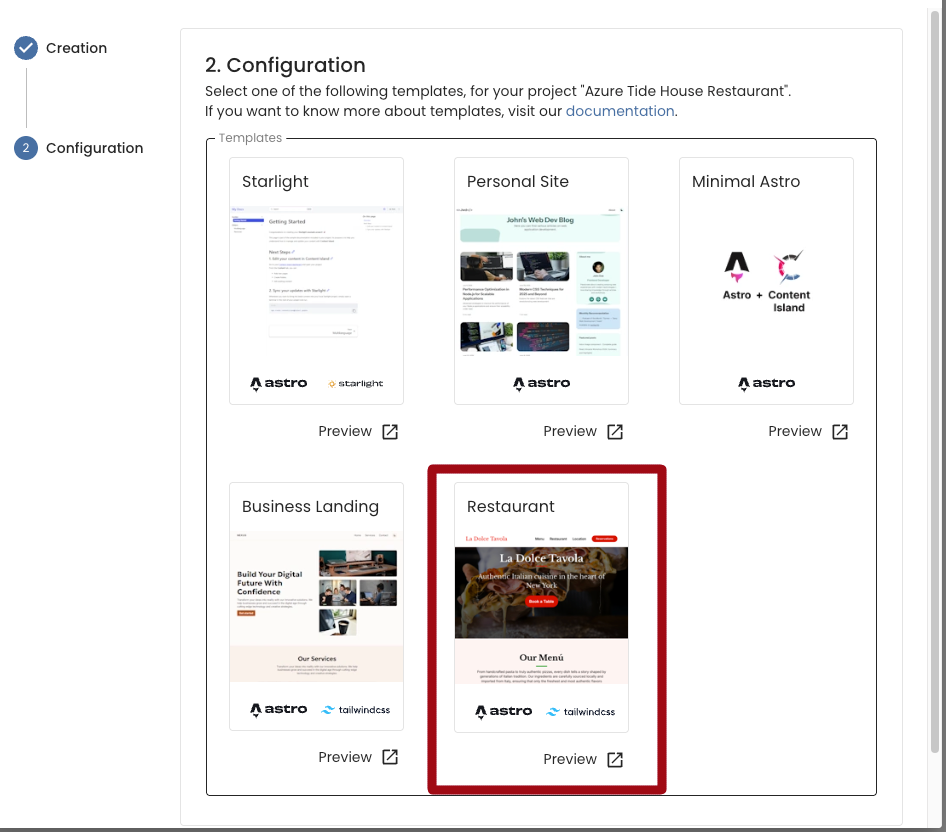 Choose restaurant template