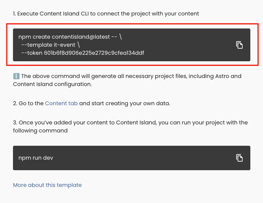 Quick Start CLI command for the IT Event template